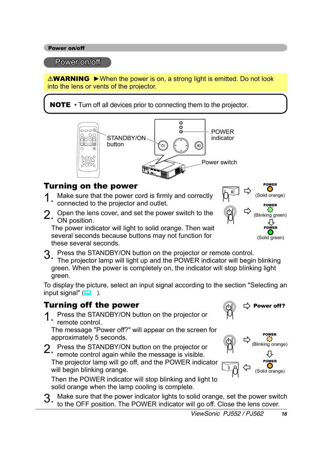 ViewSonic PJ562 manual 7XUQLQJRQWKHSRZHU, 7XUQLQJRIIWKHSRZHU, Juhhq, ZlooEhjlqEolqnlqjRudqjh, Exwwrq 