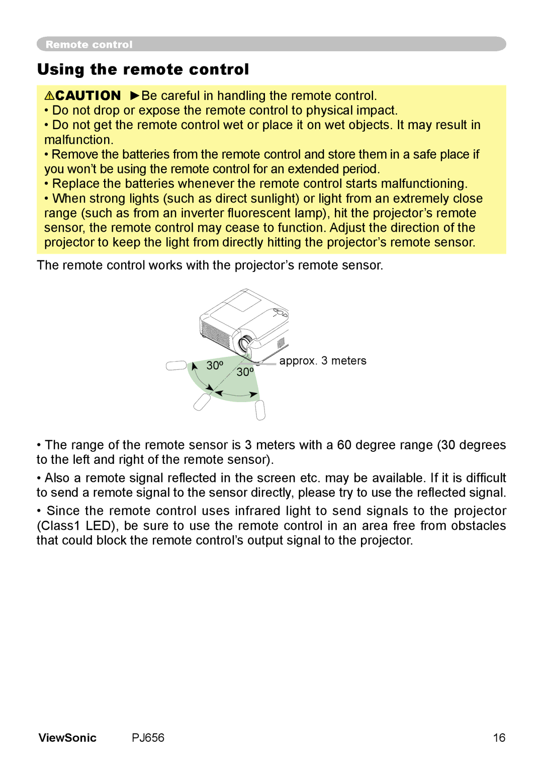 ViewSonic PJ656 manual Using the remote control 