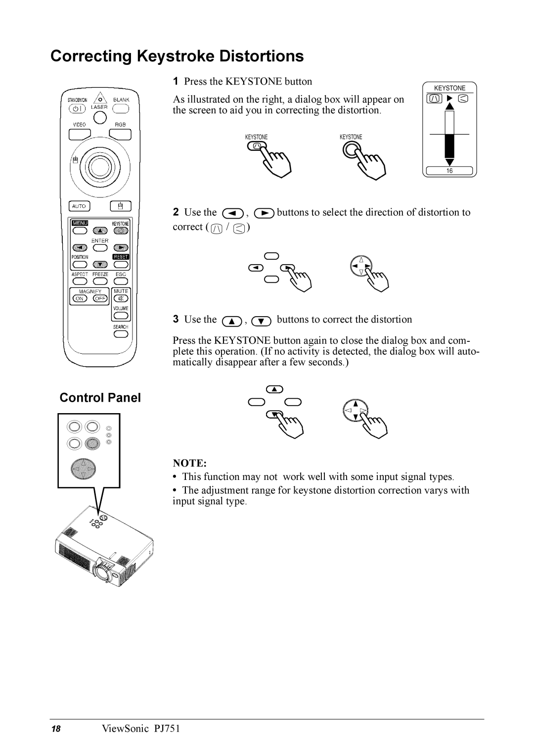 ViewSonic PJ751 manual Correcting Keystroke Distortions 