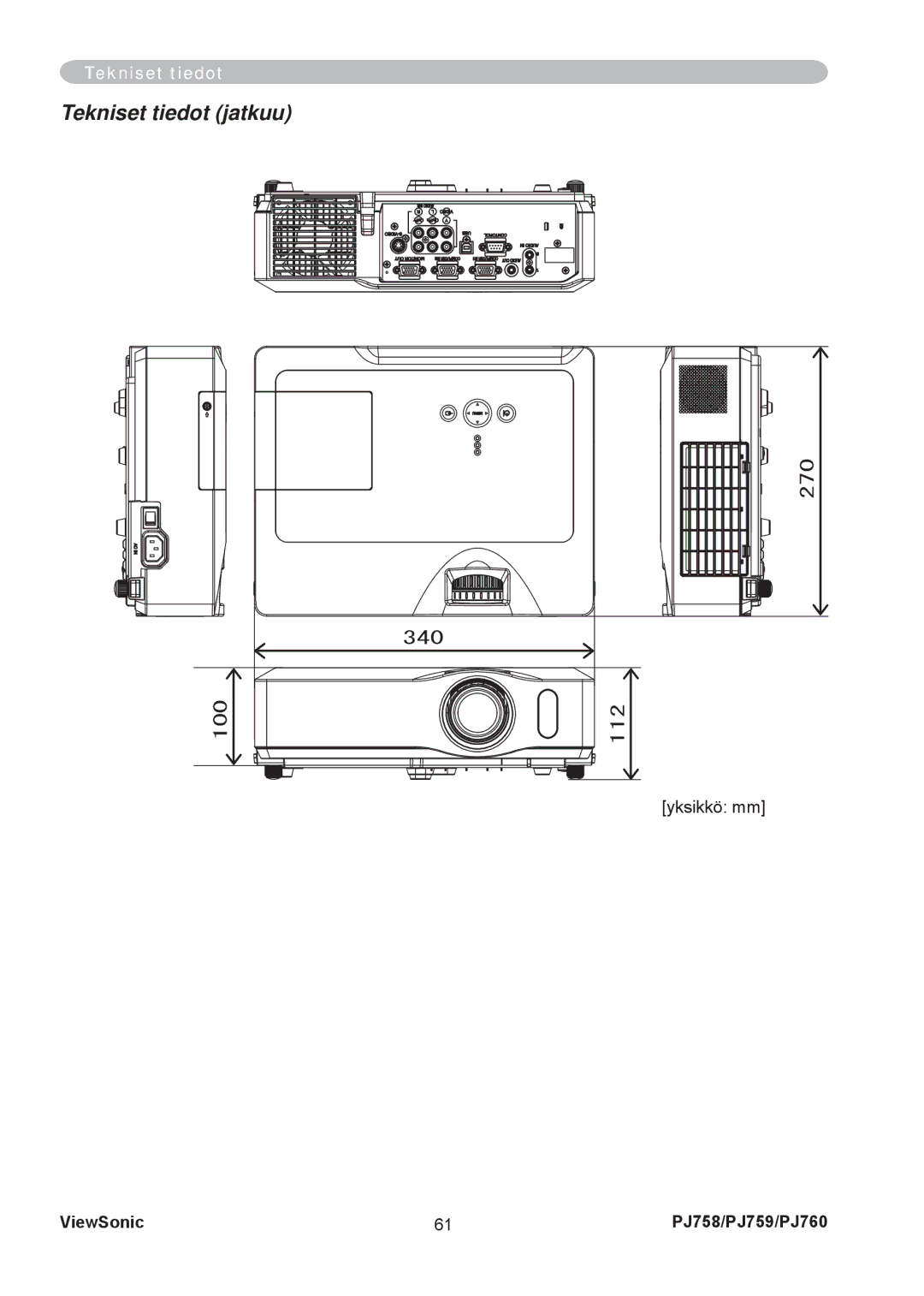 ViewSonic PJ758 manual Tekniset tiedot jatkuu 