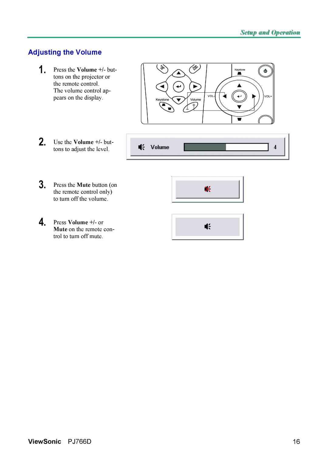 ViewSonic PJ766D-1 manual Adjusting the Volume 