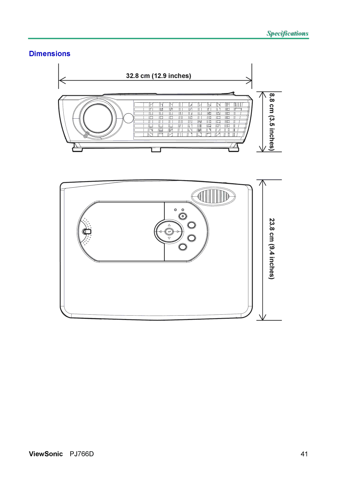 ViewSonic PJ766D-1 manual Dimensions 