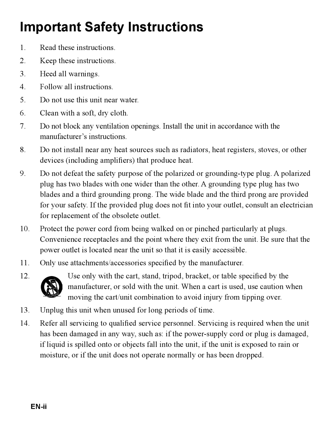 ViewSonic PJD5112 warranty Important Safety Instructions, EN-ii 