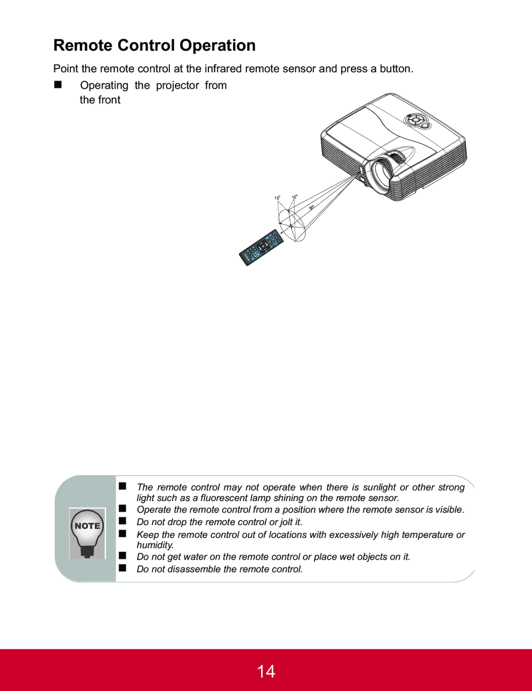 ViewSonic PJD5223, PJD5123 warranty Remote Control Operation 