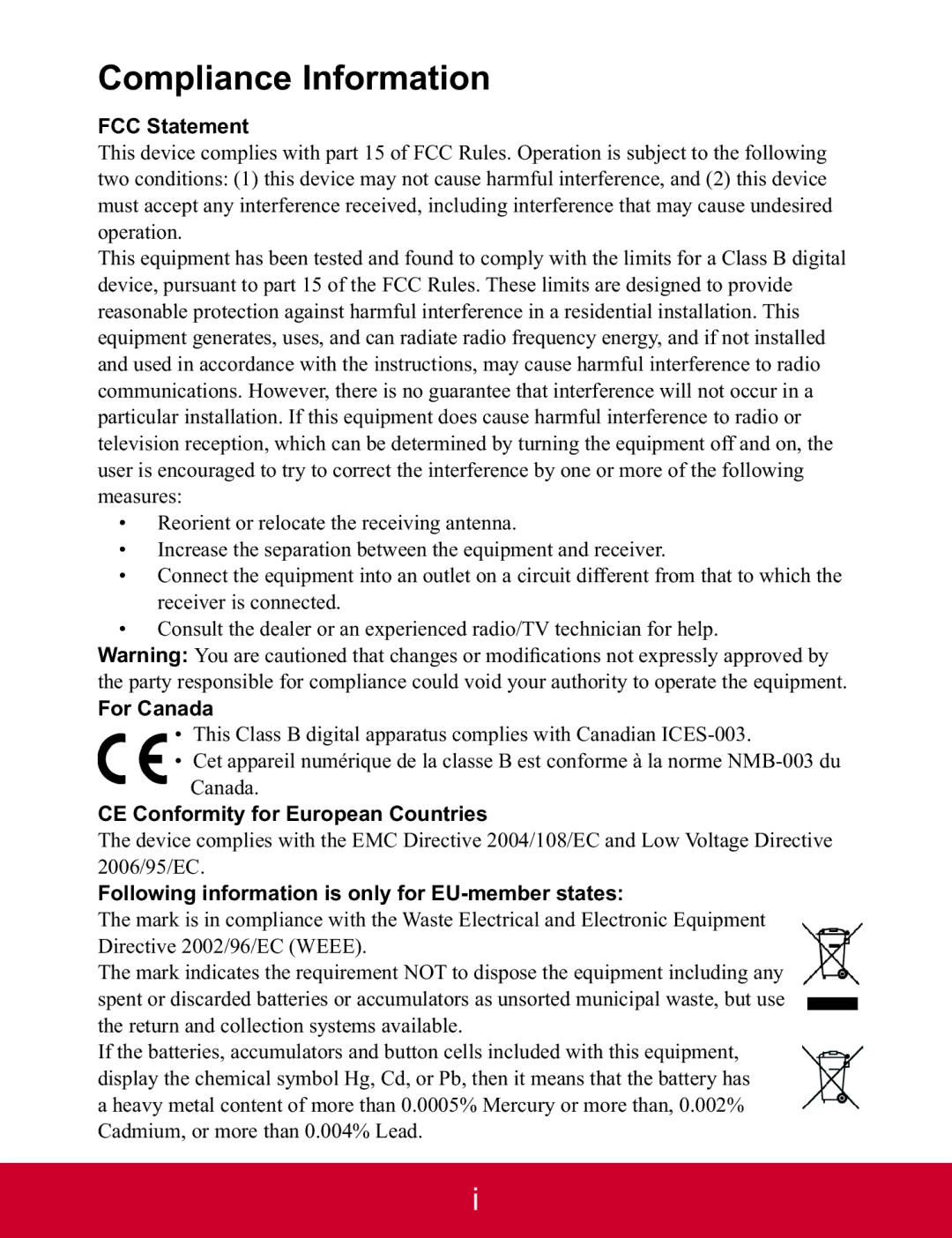 ViewSonic PJD5123, PJD5223 warranty Compliance Information 