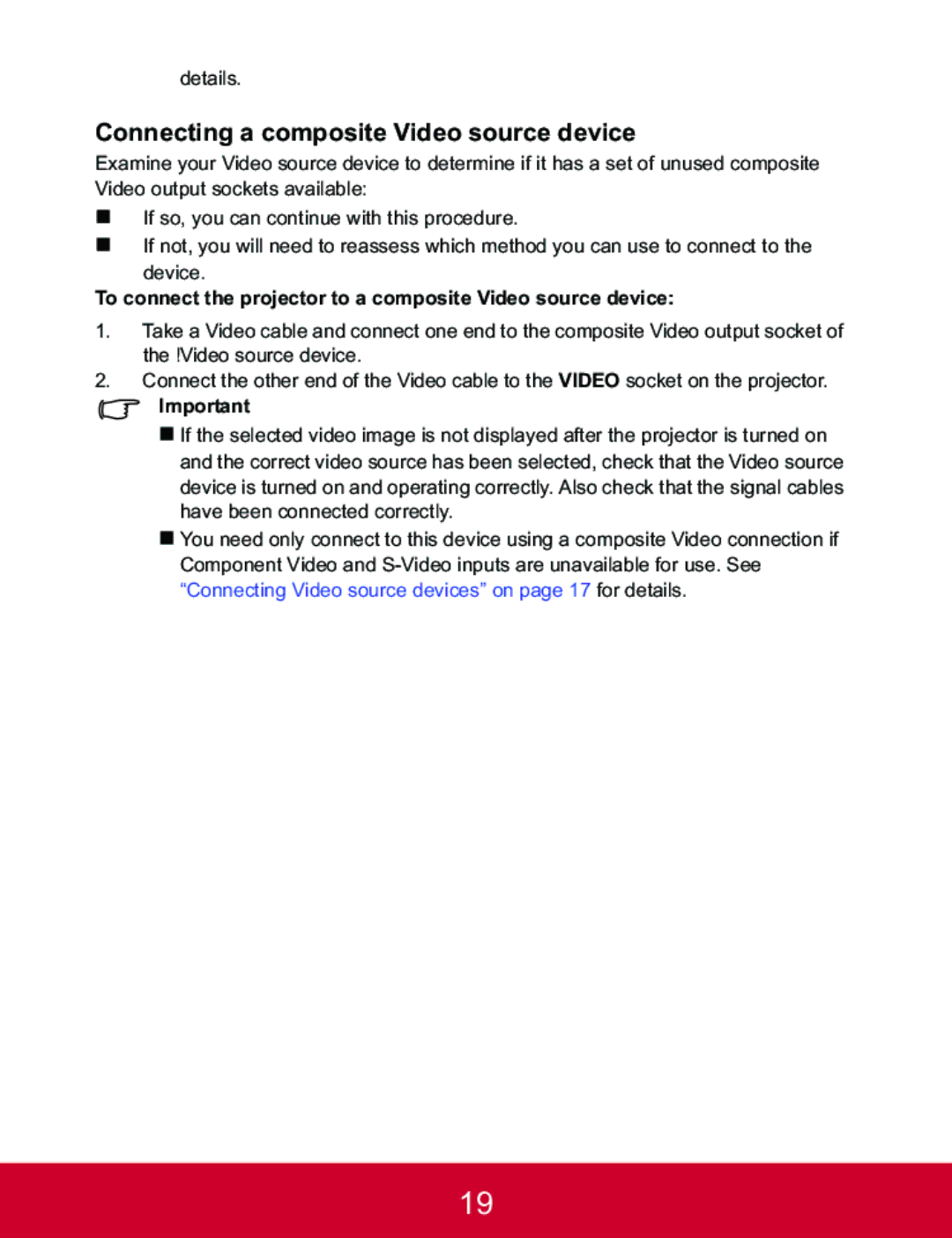 ViewSonic PJD5123 Connecting a composite Video source device, To connect the projector to a composite Video source device 