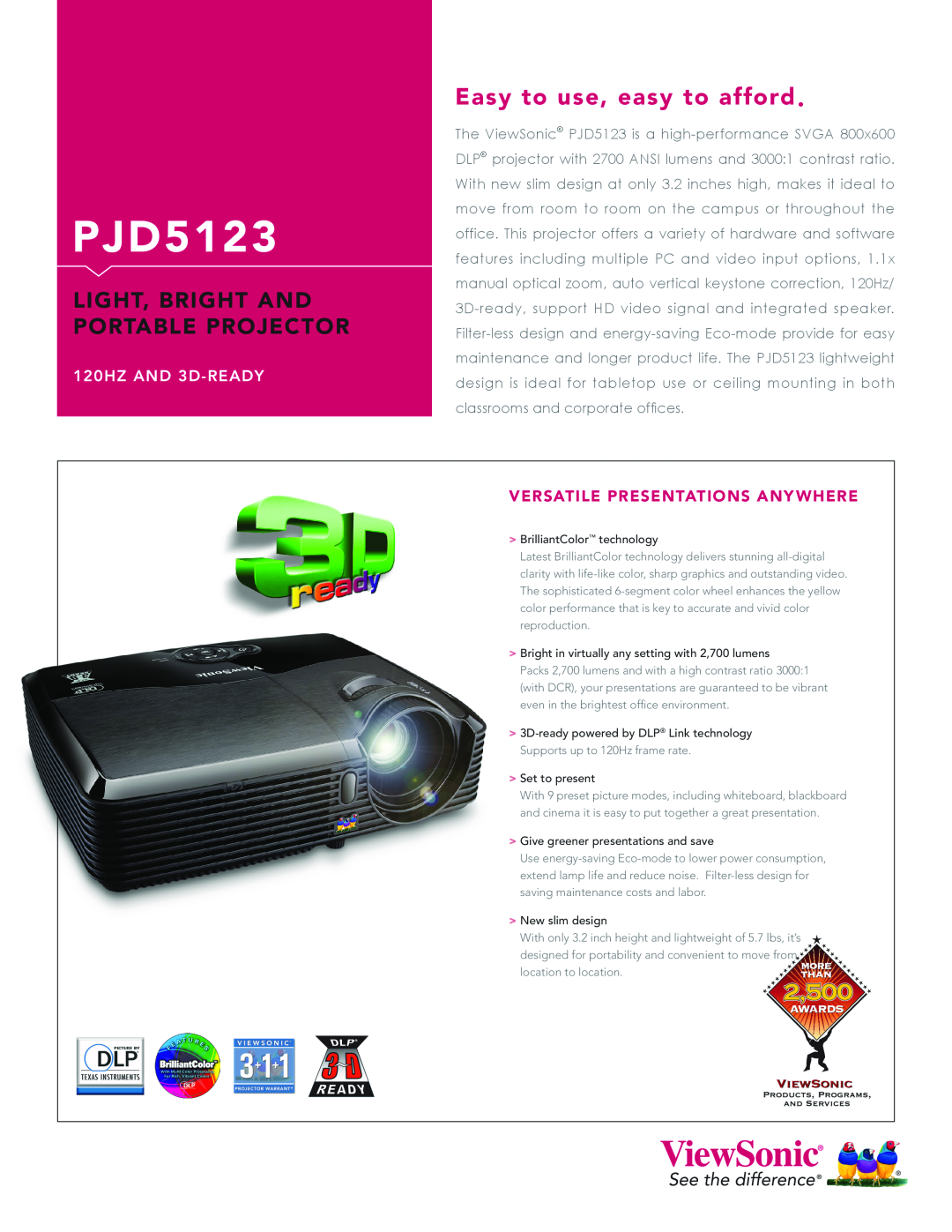 ViewSonic warranty PJD5123/PJD5223 DLP Projector, User Guide 