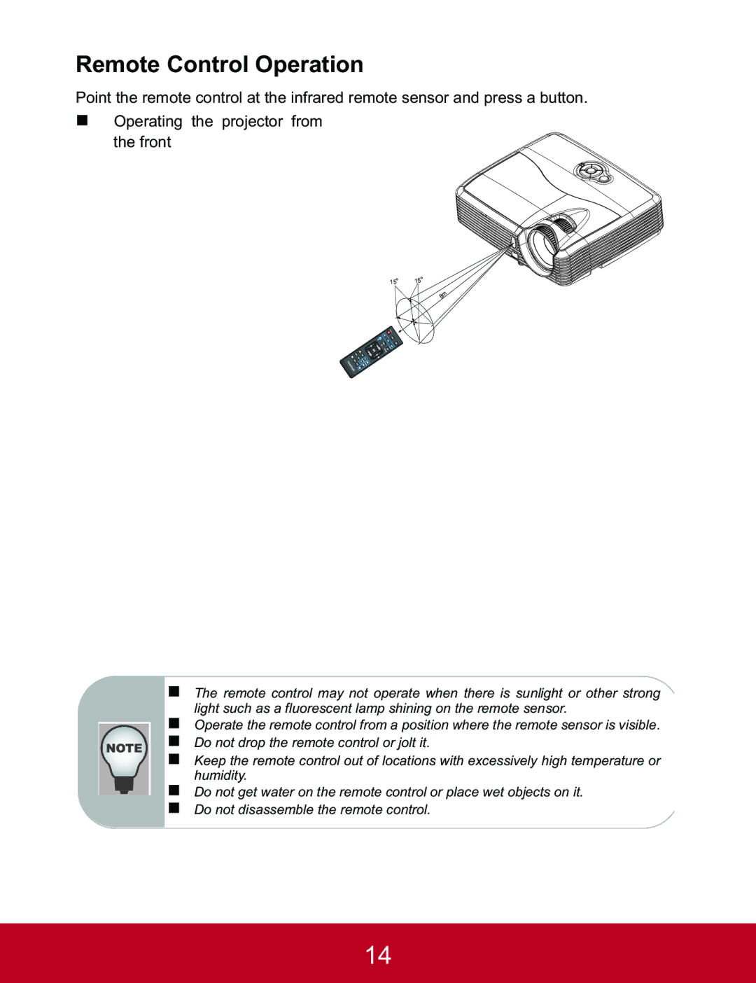 ViewSonic PJD5133, PJD5233, PJD5523W warranty Remote Control Operation 