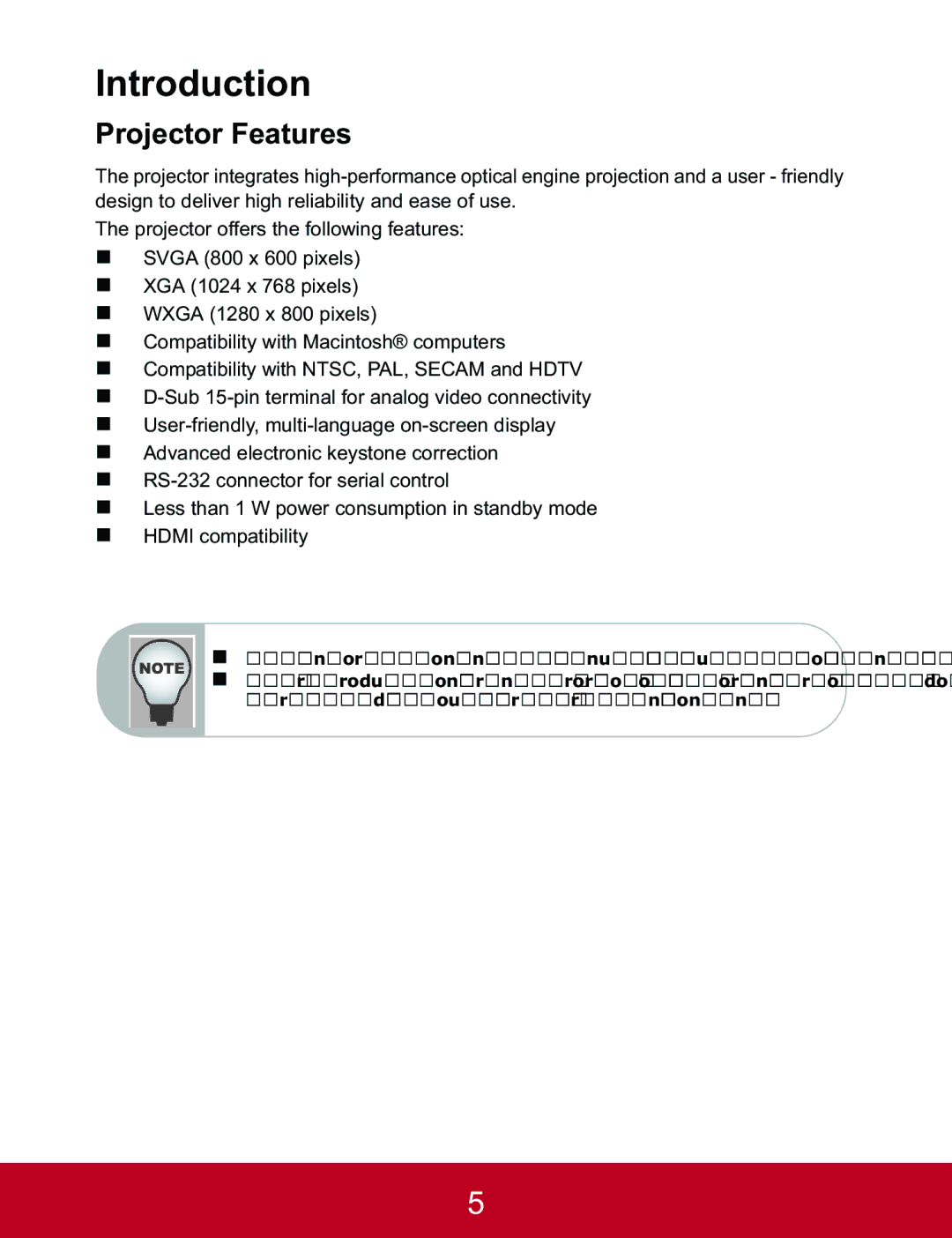 ViewSonic PJD5133, PJD5233, PJD5523W warranty Introduction, Projector Features 