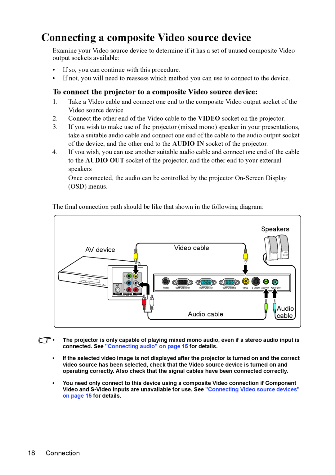 ViewSonic PJD5152 Connecting a composite Video source device, To connect the projector to a composite Video source device 