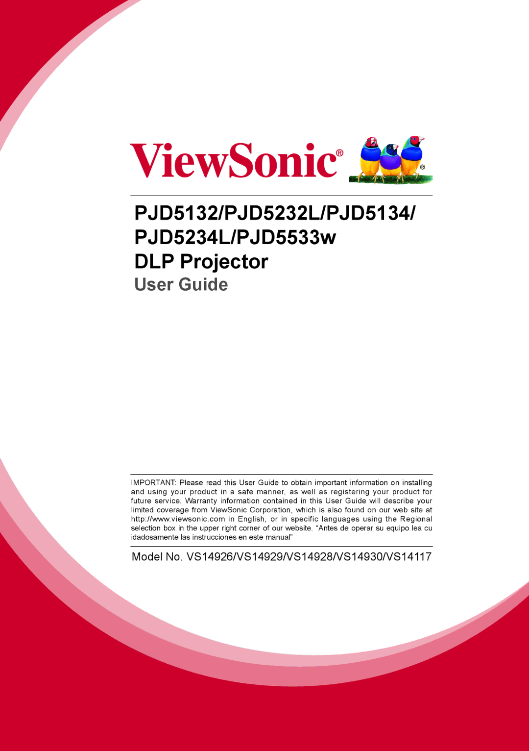 ViewSonic PJD5533W warranty PJD5132/PJD5232L/PJD5134 PJD5234L/PJD5533w DLP Projector 