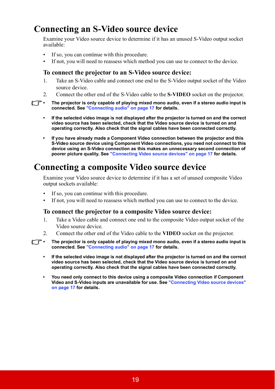 ViewSonic PJD5533W, PJD5134 warranty Connecting an S-Video source device, Connecting a composite Video source device 