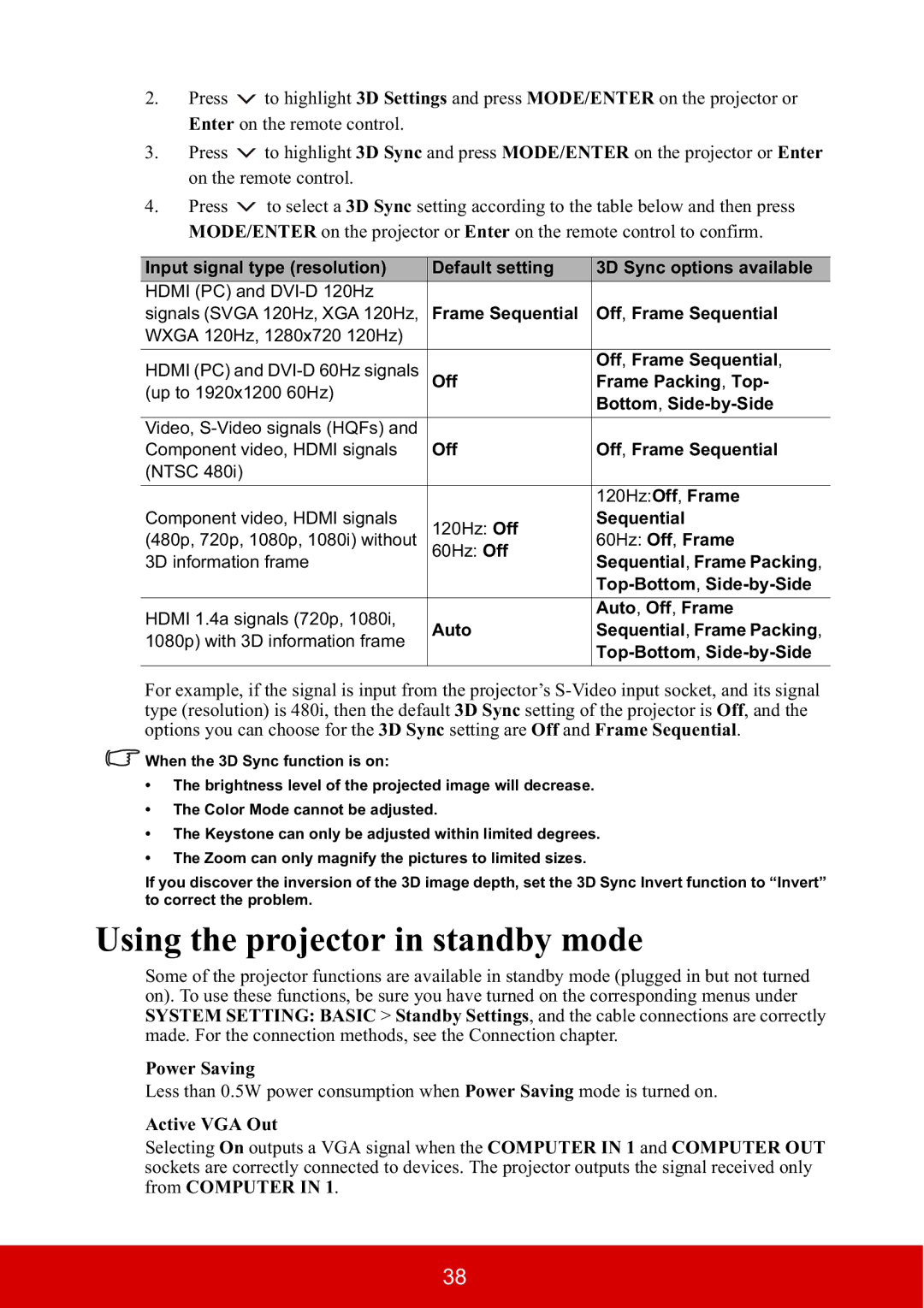 ViewSonic PJD5134, PJD5533W warranty Using the projector in standby mode, Power Saving 