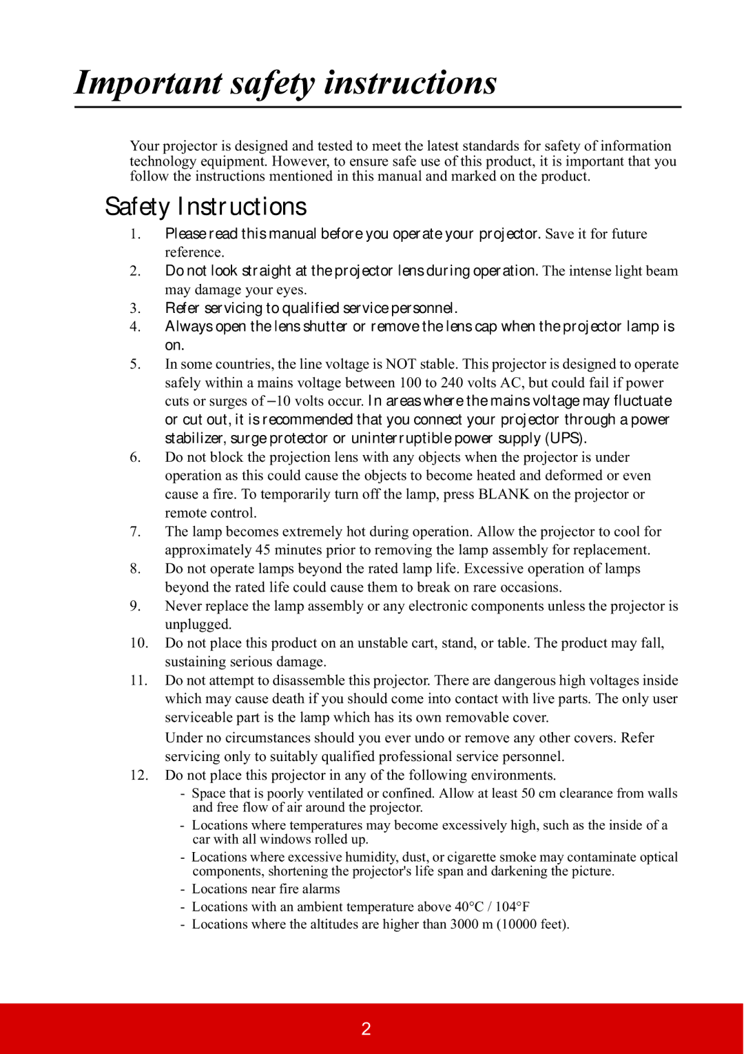 ViewSonic PJD5134, PJD5533W warranty Important safety instructions, Safety Instructions 