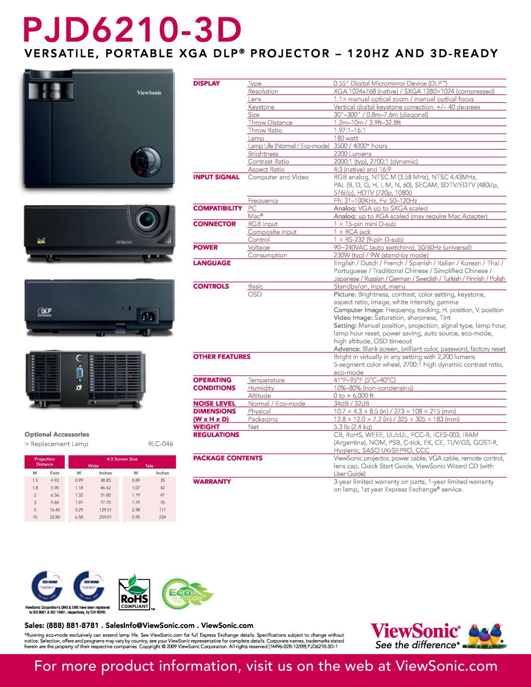 ViewSonic PJD6210-3D DLP manual Optional Accessories 