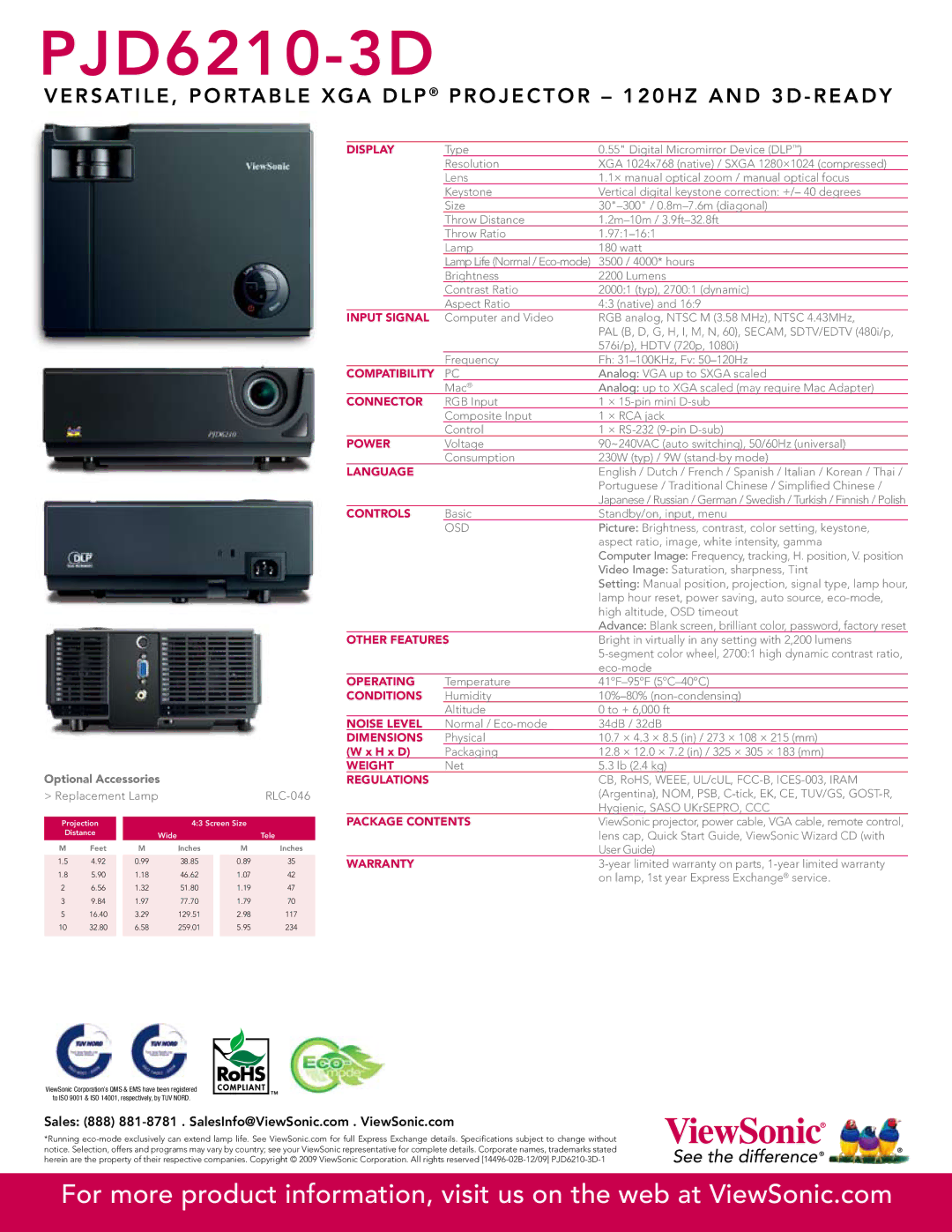 ViewSonic PJD6210-3D DLP manual Display, Input Signal, Compatibility, Connector, Power, Language, Controls, Other Features 