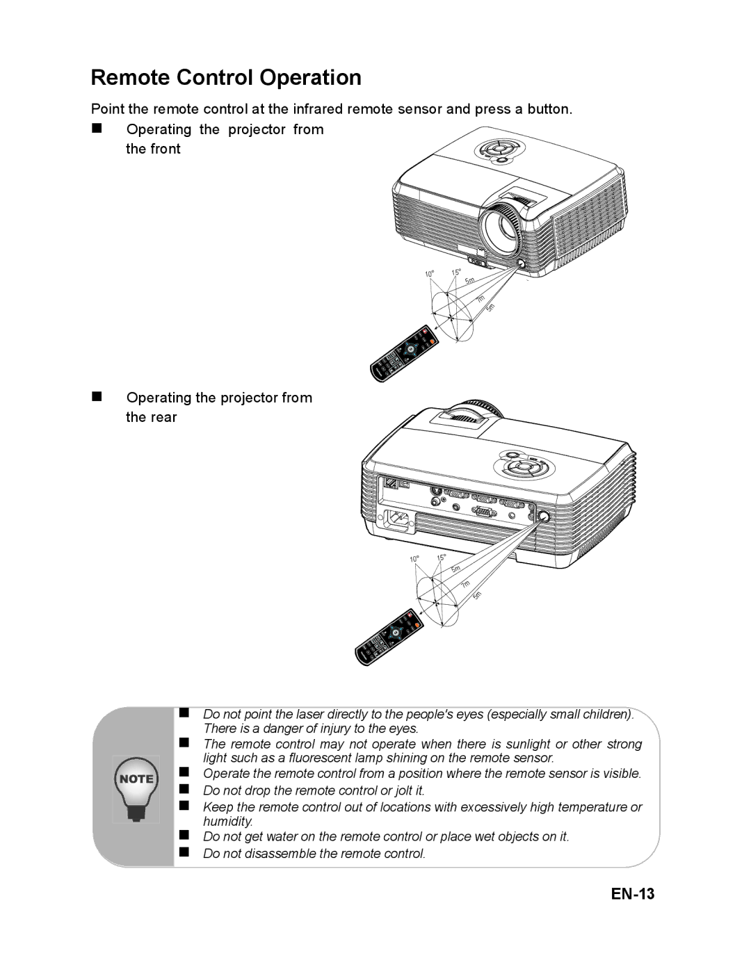 ViewSonic PJD6241 warranty Remote Control Operation, EN-13 