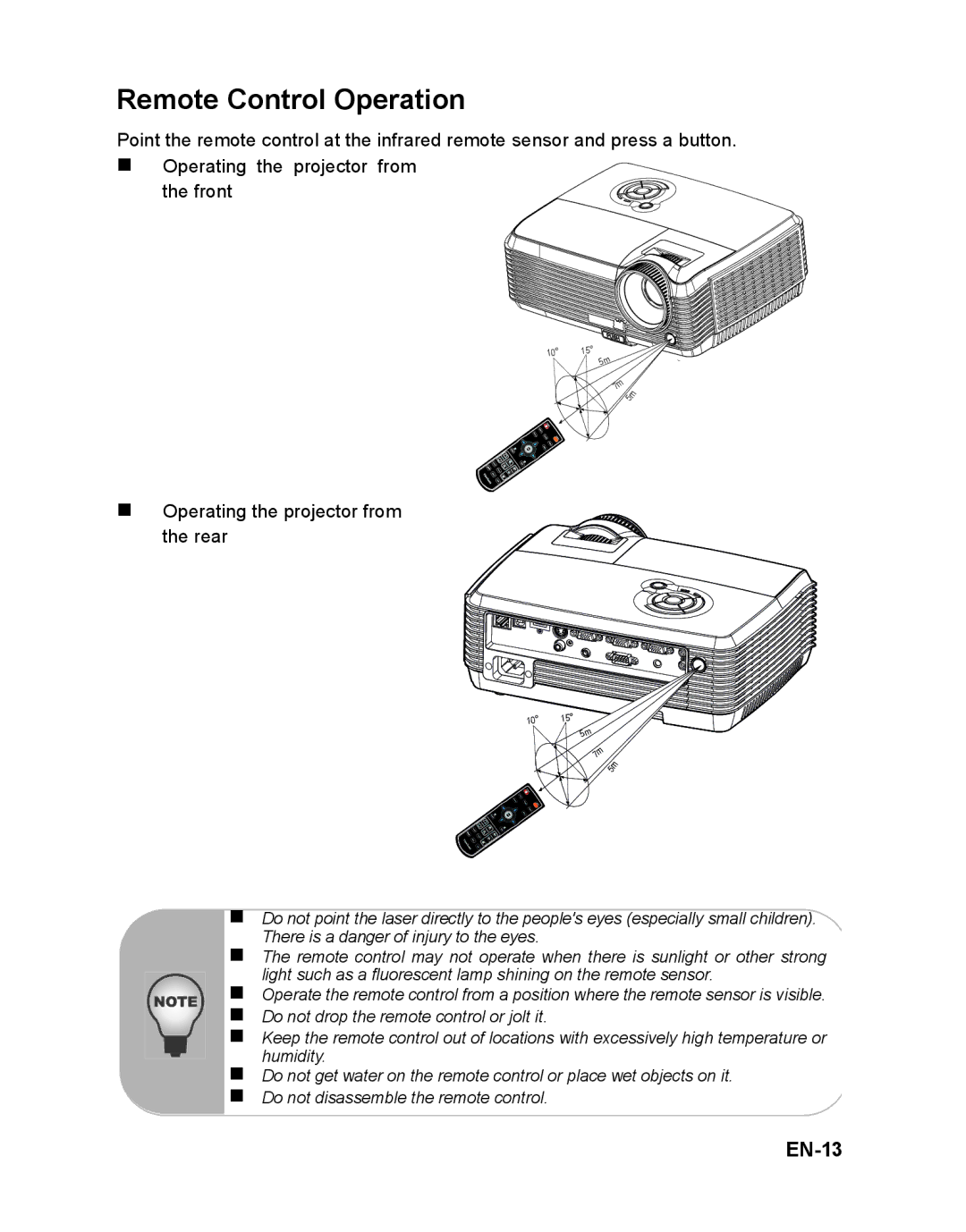 ViewSonic PJD6251 warranty Remote Control Operation, EN-13 