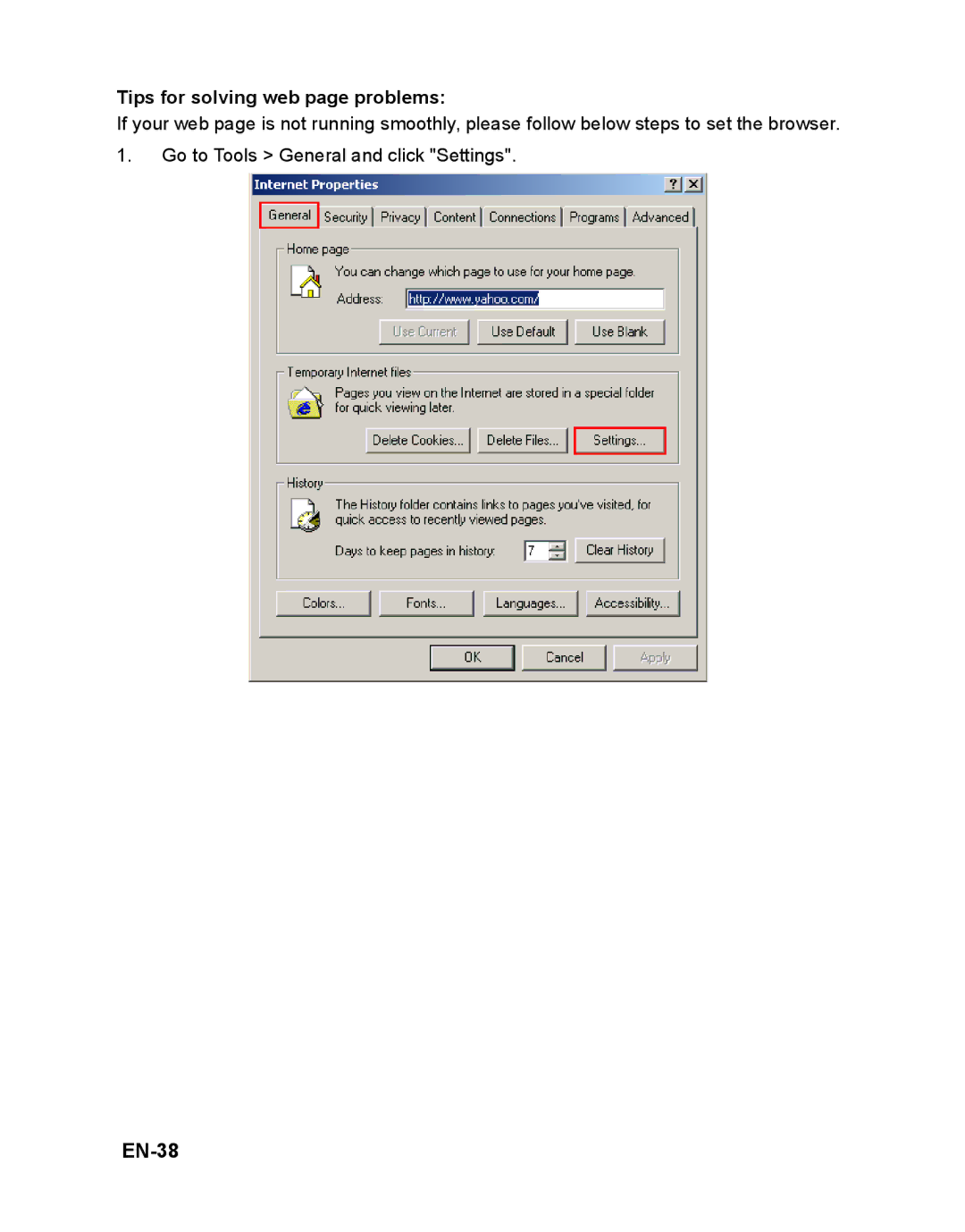 ViewSonic PJD6251 warranty EN-38, Tips for solving web page problems 