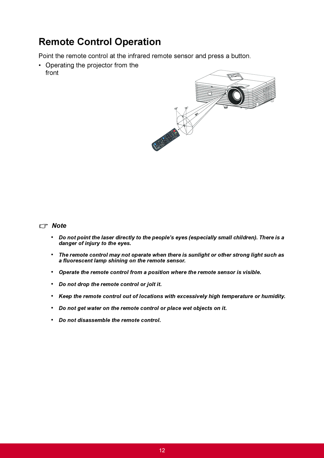 ViewSonic PJD6544W, PJD6345 warranty Remote Control Operation 