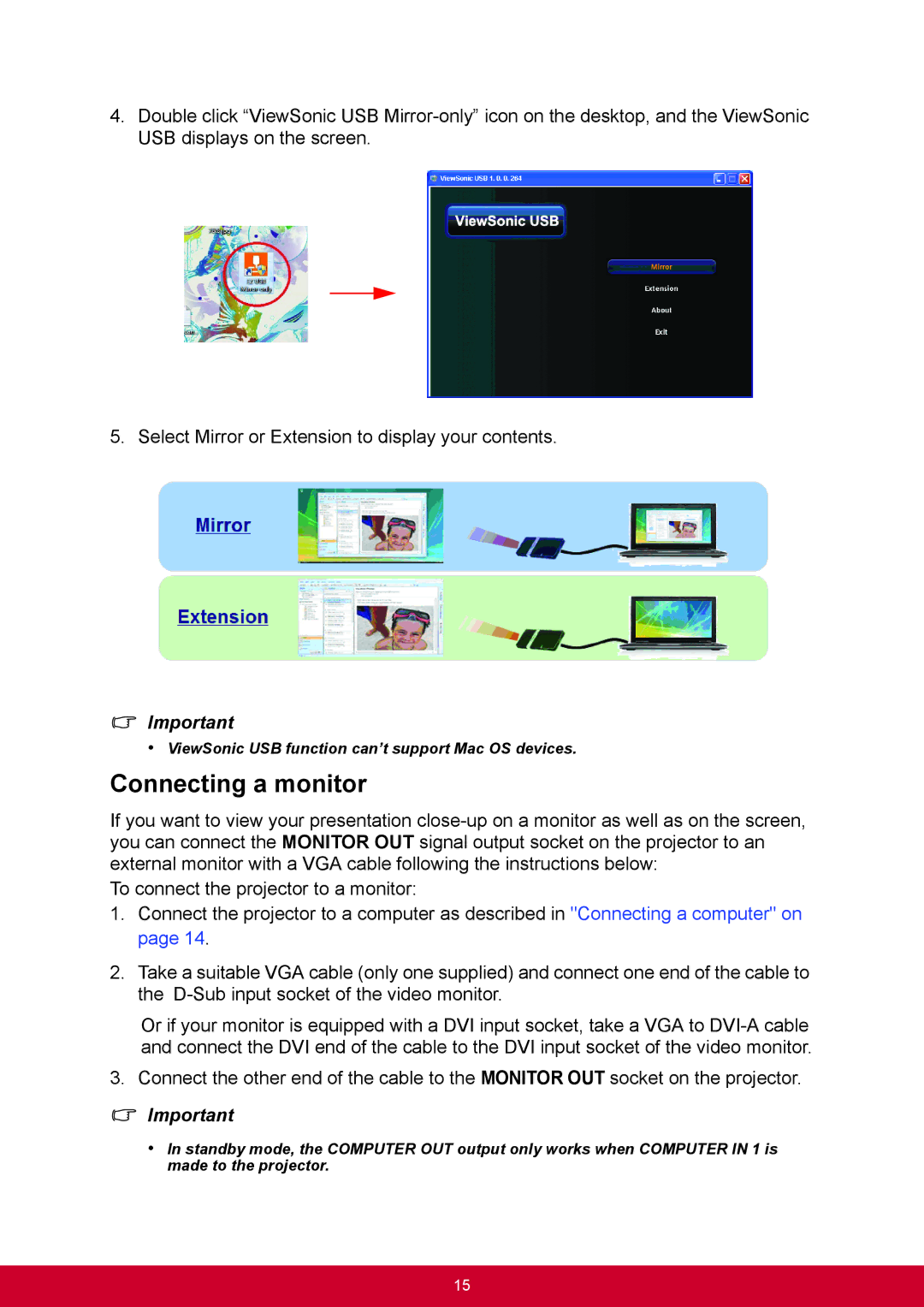 ViewSonic PJD6345, PJD6544W warranty Connecting a monitor 