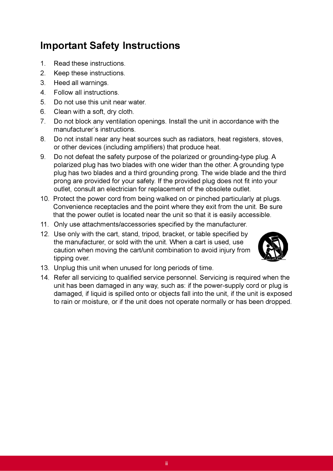 ViewSonic PJD6544W, PJD6345 warranty Important Safety Instructions 