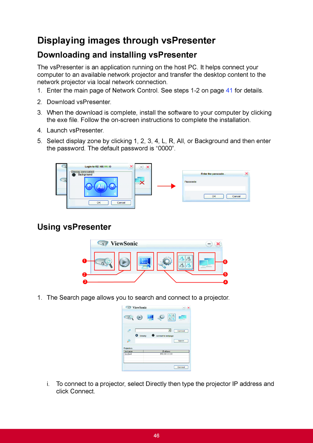 ViewSonic PJD6544W Displaying images through vsPresenter, Downloading and installing vsPresenter, Using vsPresenter 