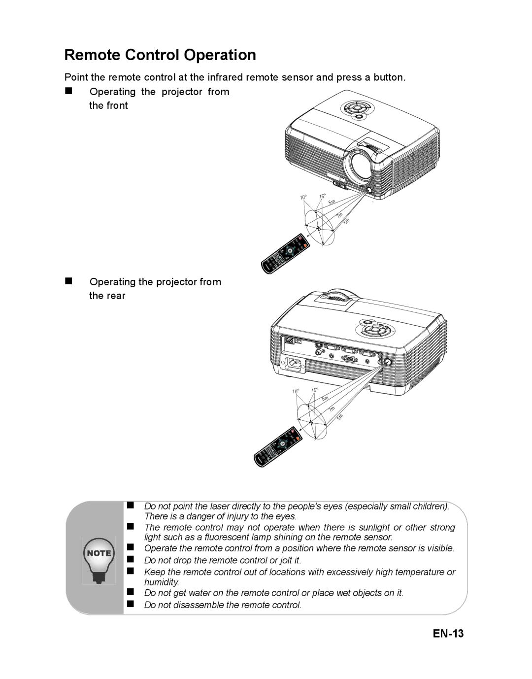 ViewSonic PJD6381 warranty Remote Control Operation, EN-13 