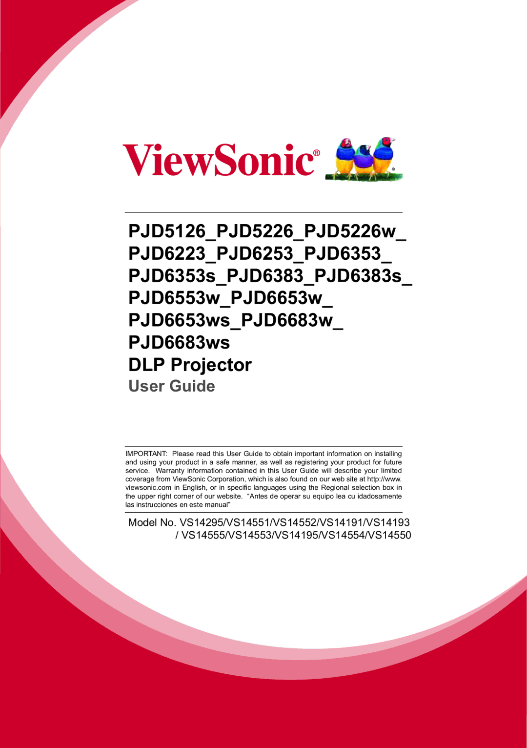 ViewSonic PJD6553W, PJD6353S, PJD6383S, PJD6683WS, PJD6653WS, PJD6253, PJD6223, PJD5226W warranty User Guide 