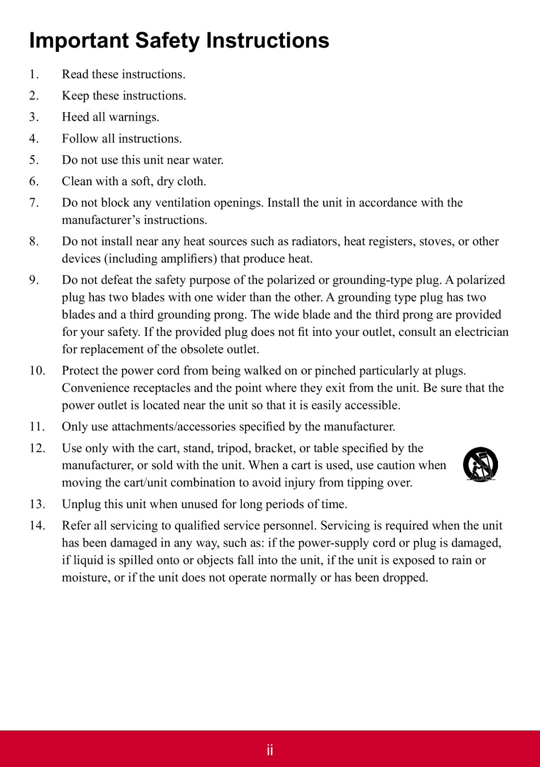 ViewSonic PJD6353S, PJD6553W, PJD6383S, PJD6683WS, PJD6653WS, PJD6253, PJD6223, PJD5226W Important Safety Instructions 