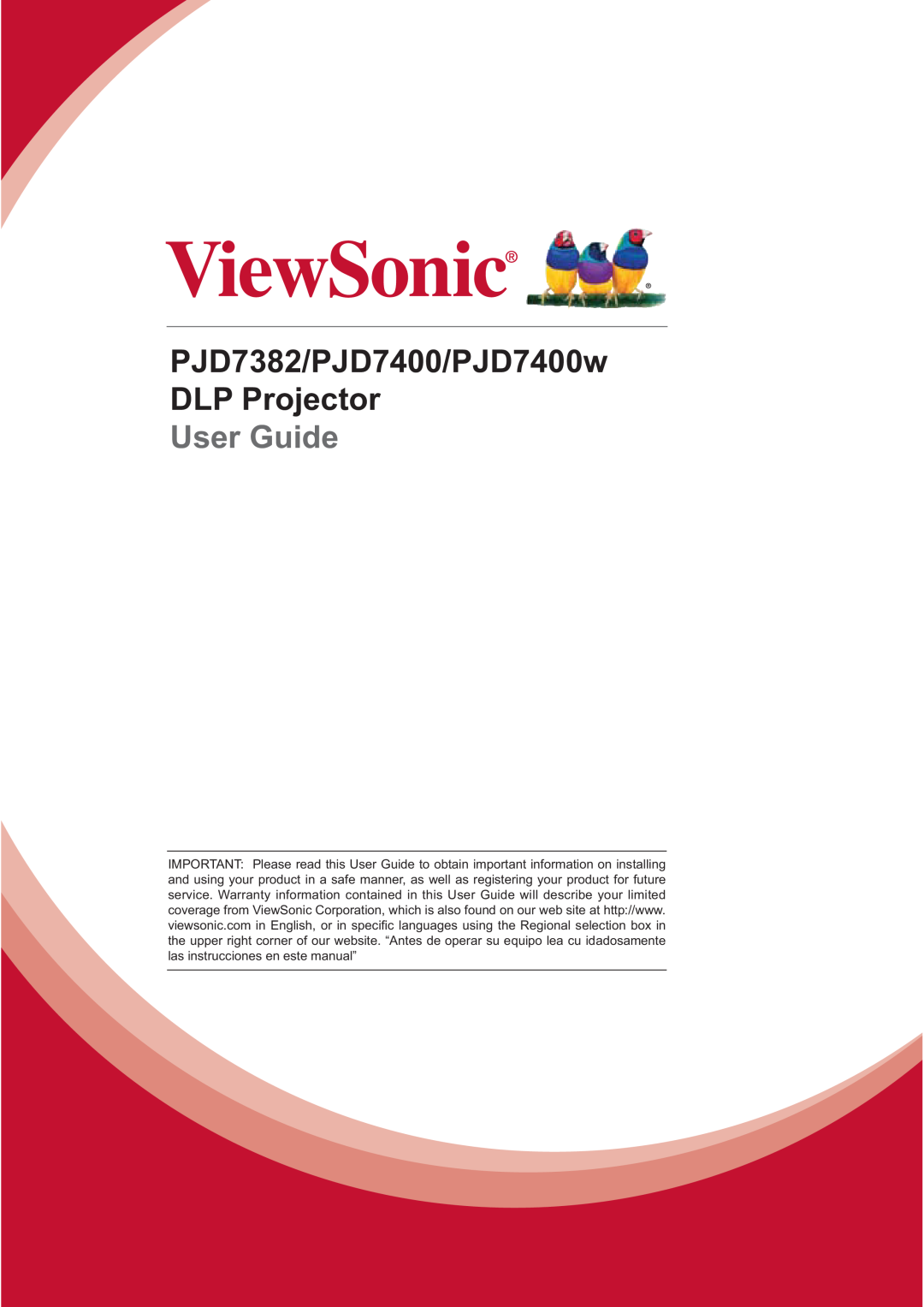 ViewSonic PJD7400W warranty PJD7382/PJD7400/PJD7400w DLP Projector, User Guide 