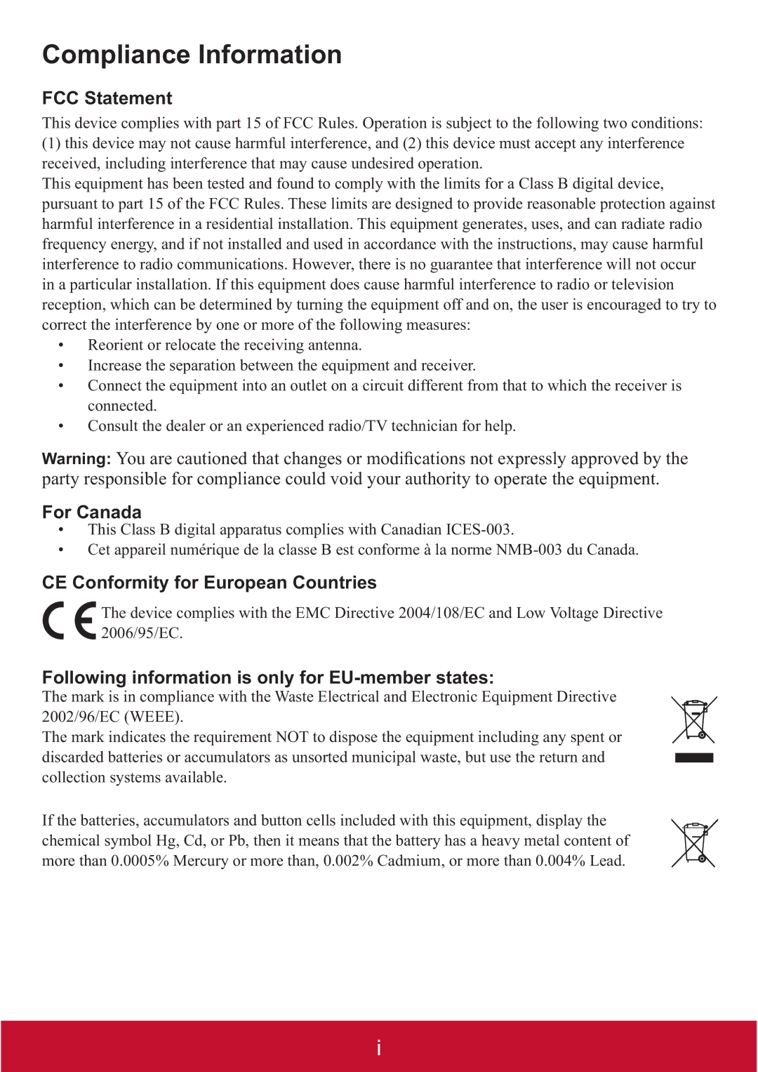 ViewSonic PJD7382, PJD7400W warranty Compliance Information 