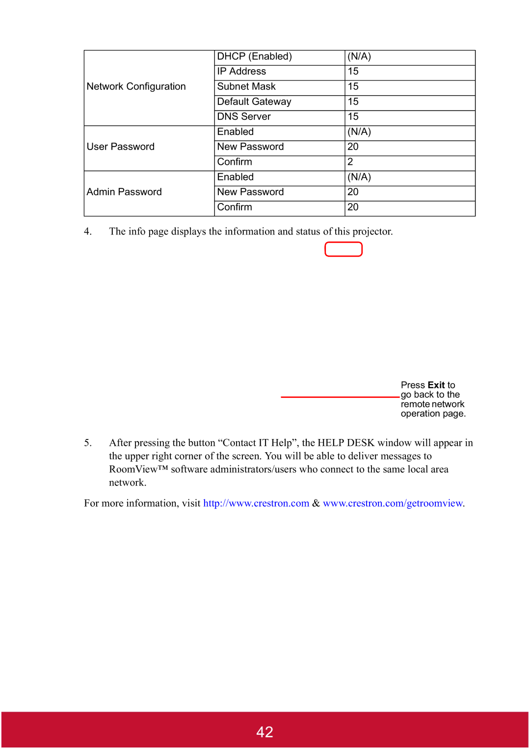 ViewSonic PJD7382, PJD7400W warranty Press Exit to go back to the remote network operation 