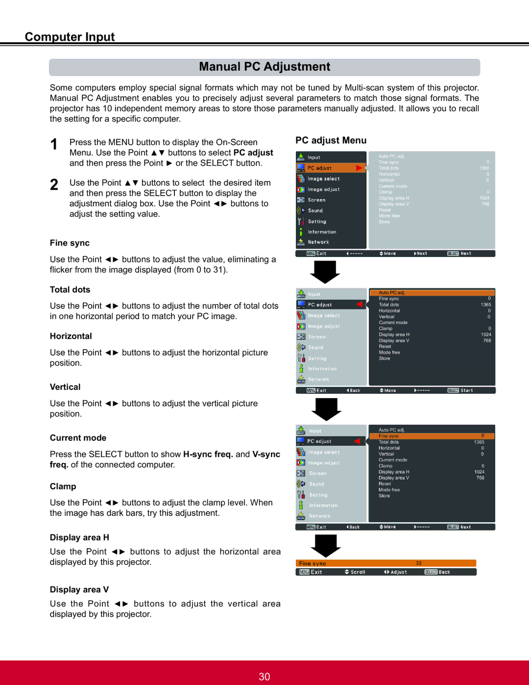 ViewSonic PJL6223, PJL6233 warranty Computer Input Manual PC Adjustment 