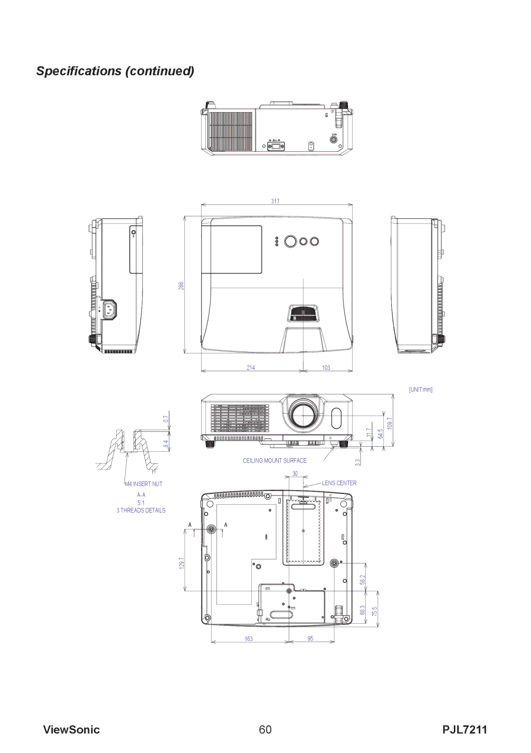 ViewSonic PJL7211 manual Specifications 