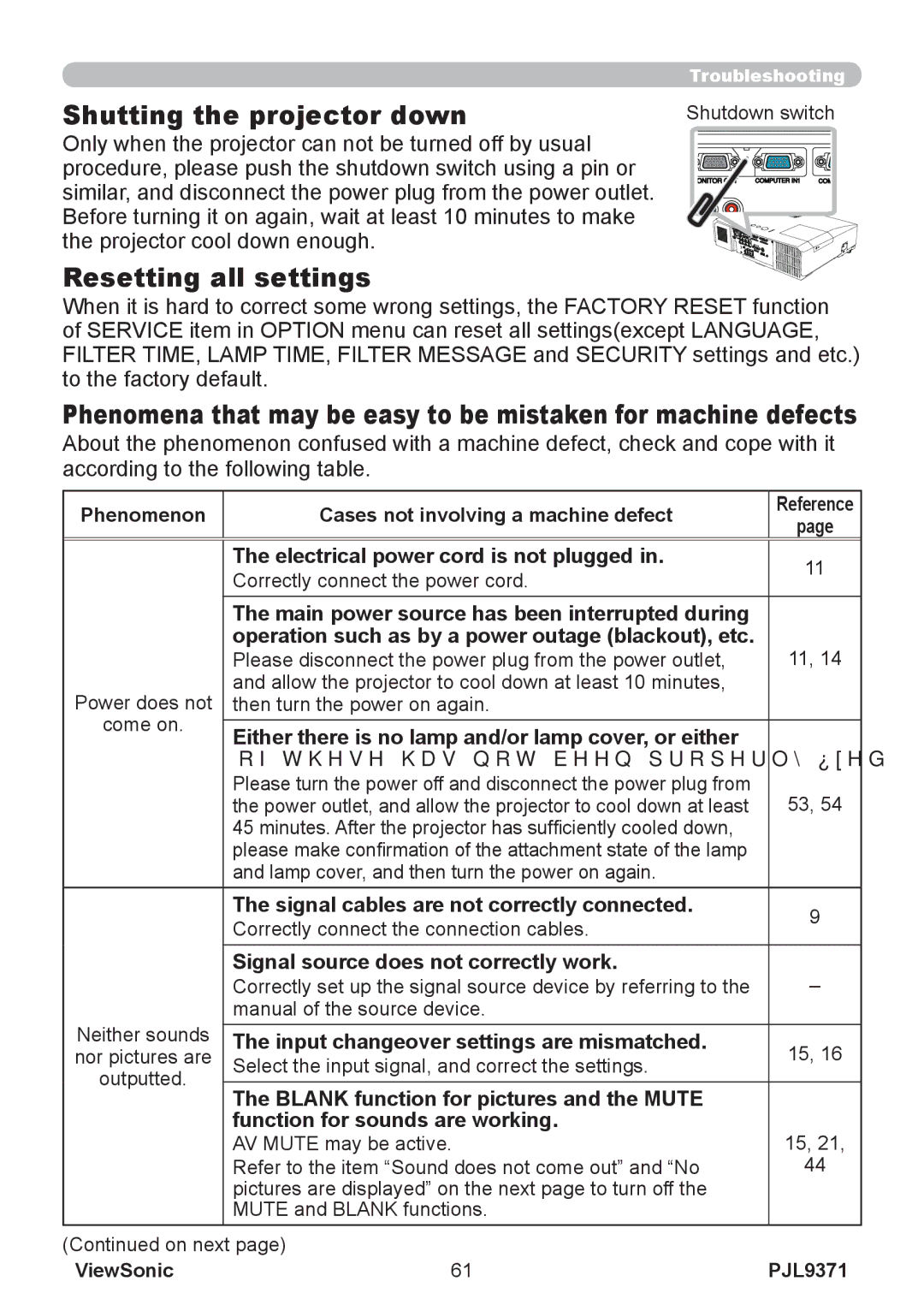 ViewSonic pjl9371 manual Resetting all settings 