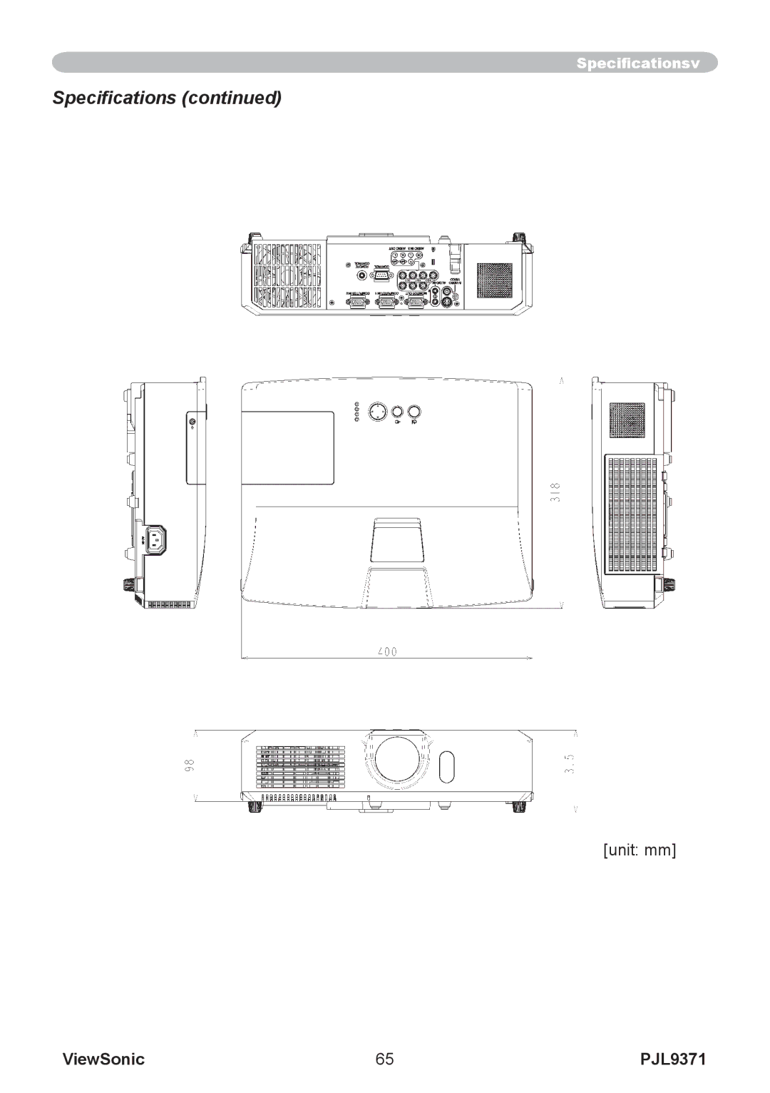 ViewSonic pjl9371 manual Specifications 