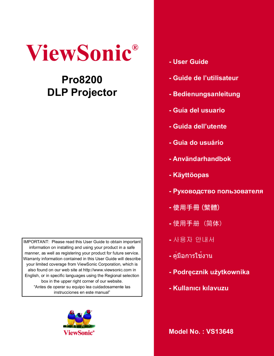 ViewSonic PRO8200 warranty ViewSonic 