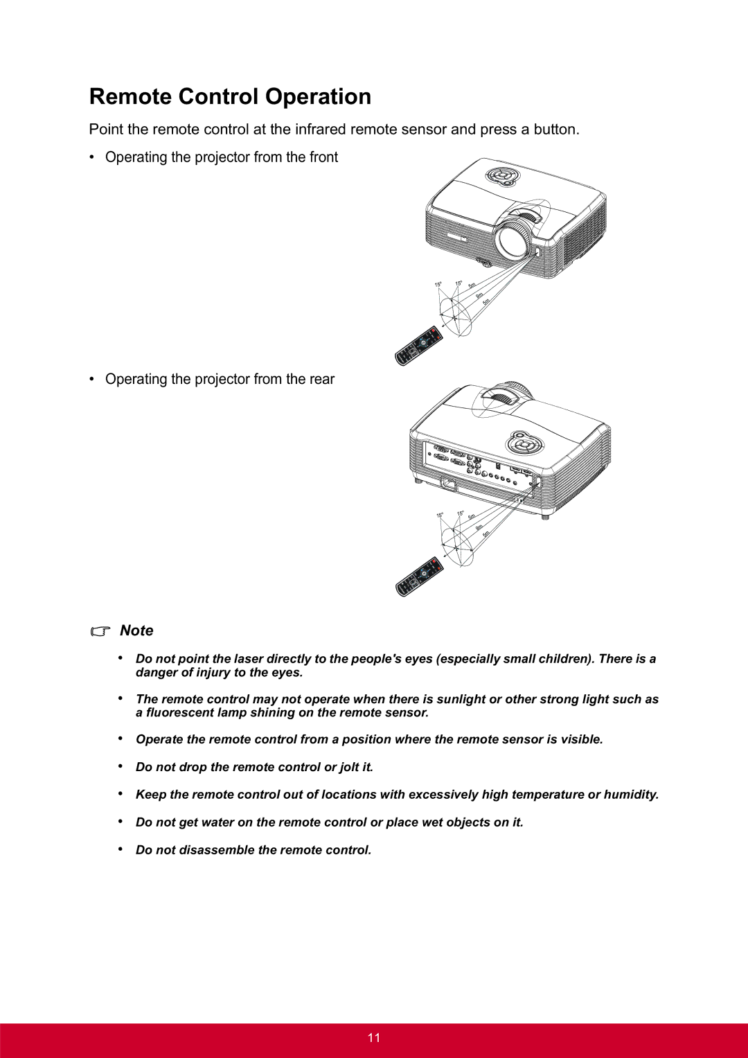 ViewSonic PRO8300 warranty Remote Control Operation, Operating the projector from the rear 