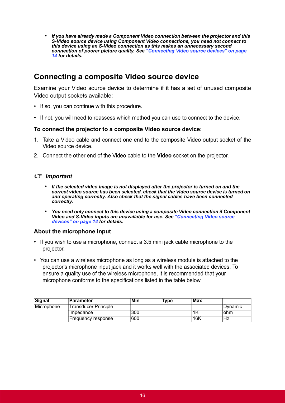 ViewSonic PRO8300 Connecting a composite Video source device, To connect the projector to a composite Video source device 