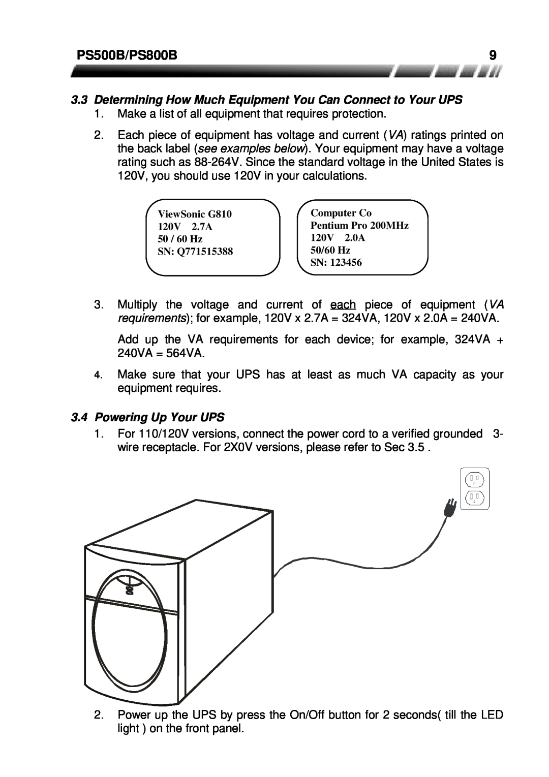 ViewSonic manual PS500B/PS800B, Powering Up Your UPS 
