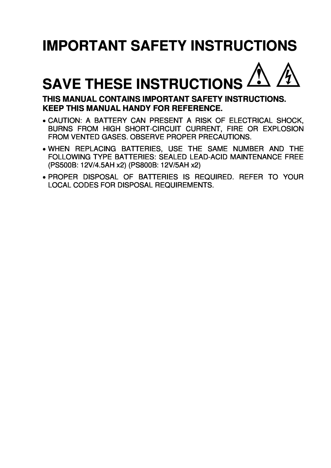 ViewSonic PS500B, PS800B manual Important Safety Instructions, Save These Instructions 