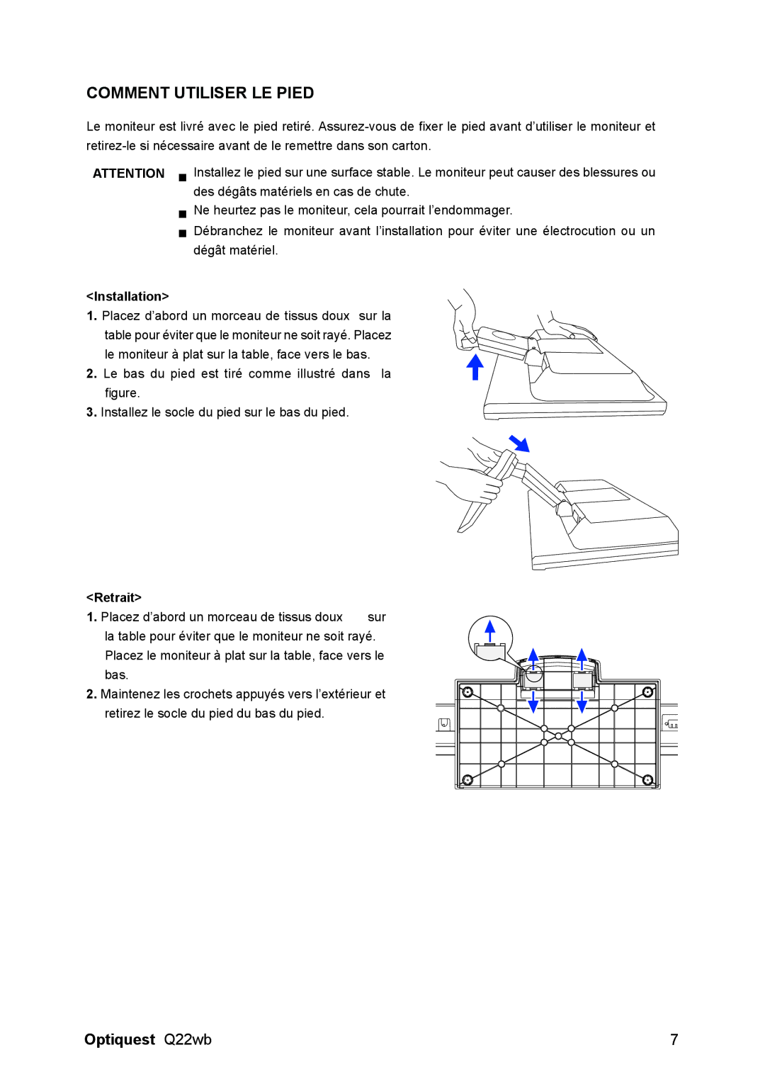 ViewSonic Q22WB manual Comment Utiliser LE Pied 