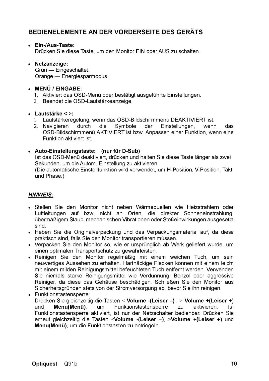 ViewSonic VS12118, Q91B manual Bedienelemente AN DER Vorderseite DES Geräts, Ein-/Aus-Taste, Netzanzeige, Lautstärke 