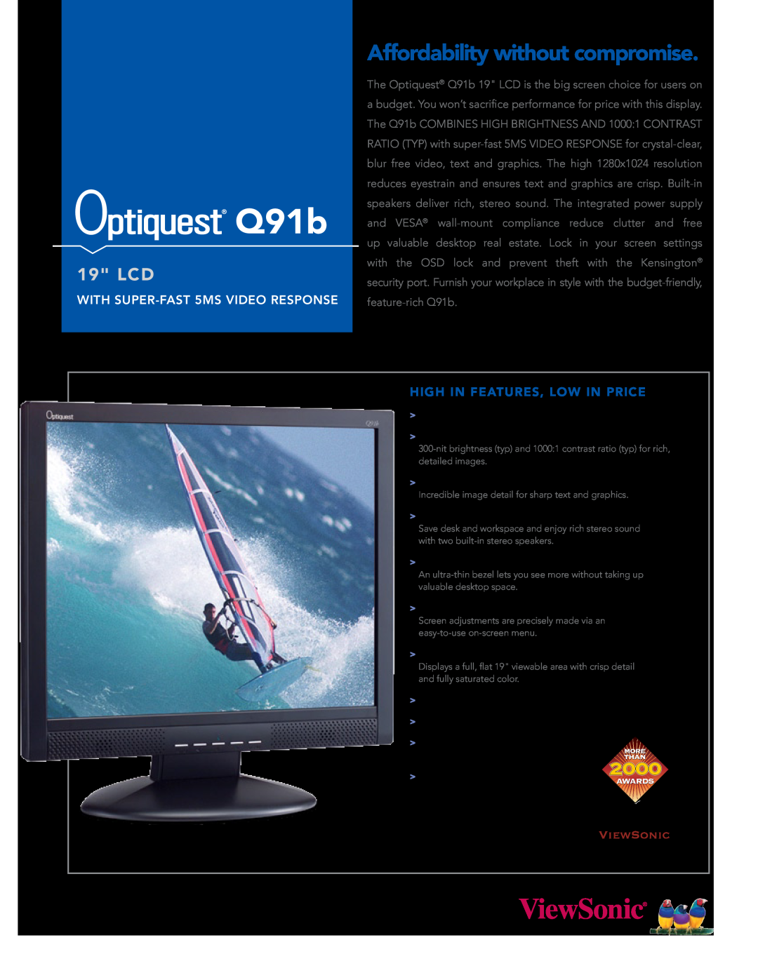 ViewSonic Q91B manual Q91b LCD Display, Model No. VS12118 