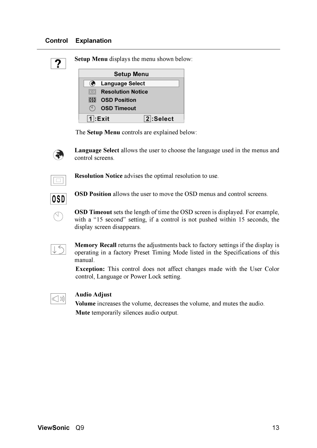 ViewSonic Q9B manual Audio Adjust 