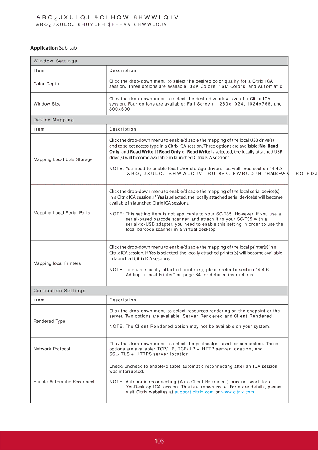 ViewSonic SCT35BKUS0 manual 106, 800x600, Device Mapping Description, Connection Settings Description 