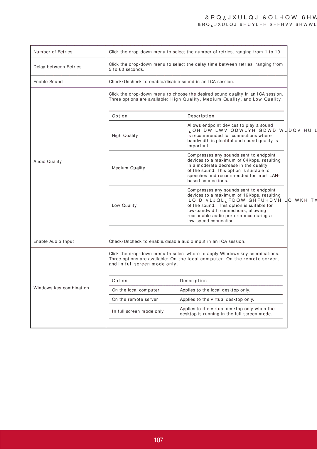 ViewSonic SCT35BKUS0 manual 107, Number of Retries, Delay between Retries, Allows endpoint devices to play a sound 