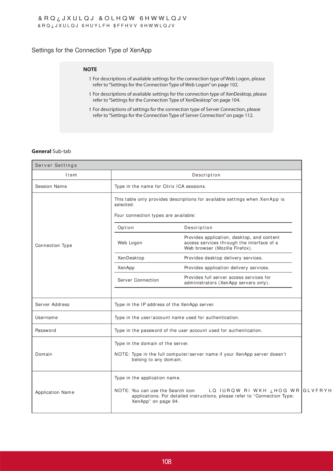 ViewSonic SCT35BKUS0 manual 108, Settings for the Connection Type of XenApp, Application Name, XenApp on 