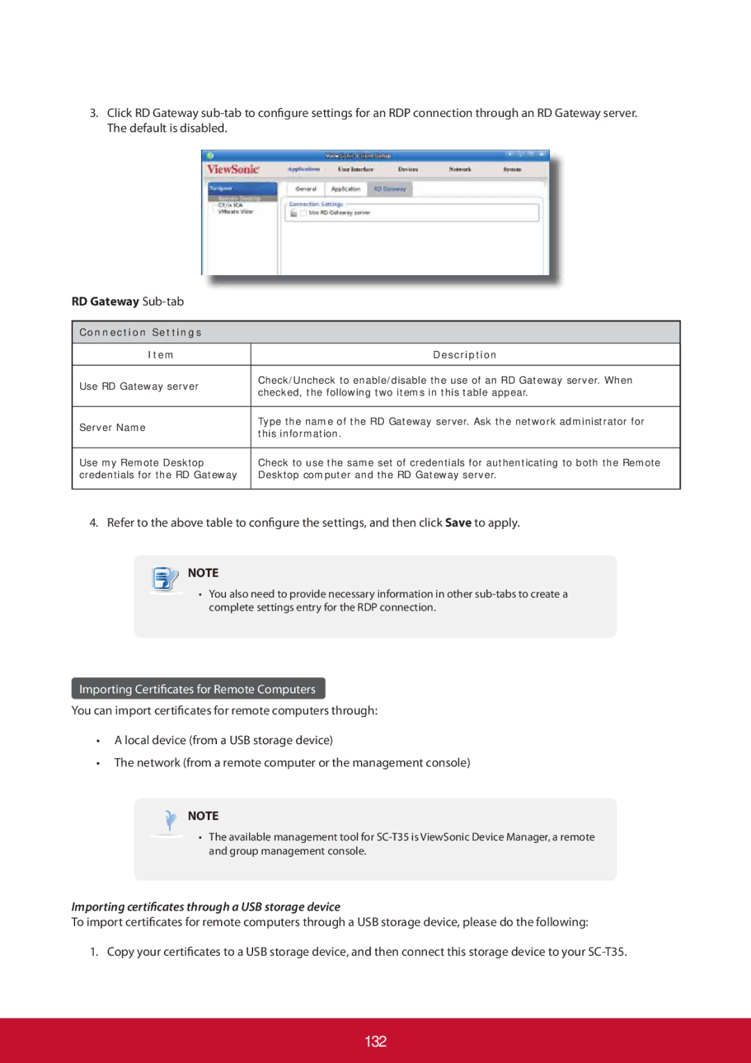 ViewSonic SCT35BKUS0 manual 132, RD Gateway Sub-tab 